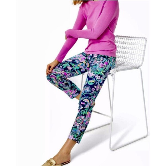 Lilly Pulitzer Pants - Lilly Pulitzer Womens Size 2 Kelly Stretch Pant High Tide Navy She's Got Sol EUC